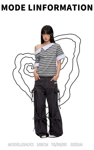[JIKOO] irregular striped top