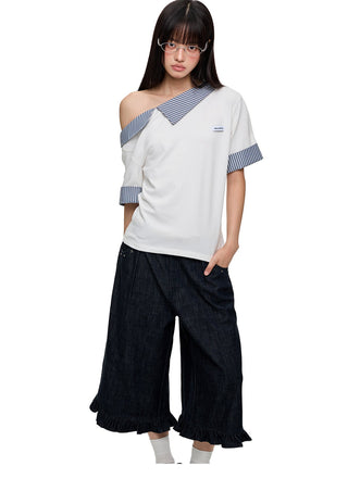 [JIKOO] irregular striped top
