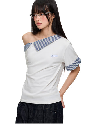 [JIKOO] irregular striped top