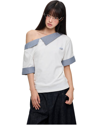 [JIKOO] irregular striped top