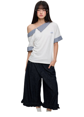 [JIKOO] irregular striped top