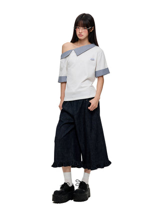 [JIKOO] irregular striped top