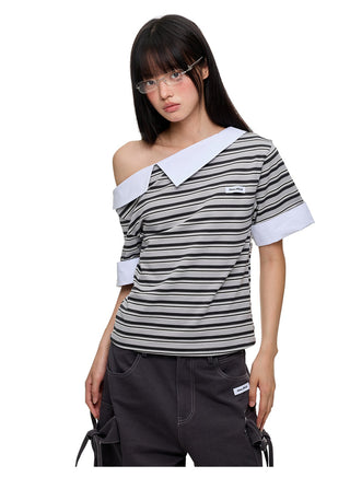 [JIKOO] irregular striped top