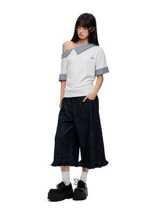 [JIKOO] irregular striped top