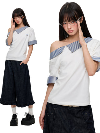 [JIKOO] irregular striped top