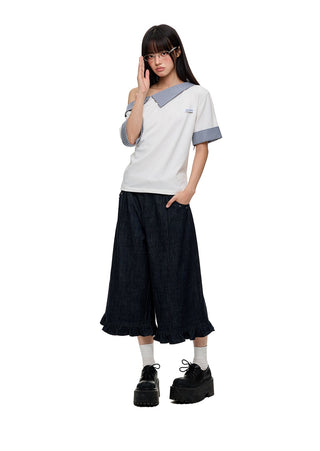 [JIKOO] irregular striped top