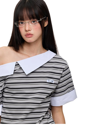 [JIKOO] irregular striped top