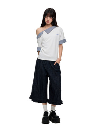 [JIKOO] irregular striped top