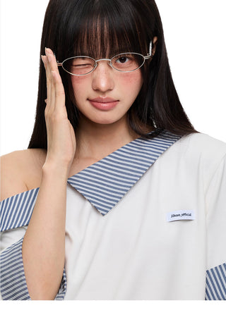 [JIKOO] irregular striped top