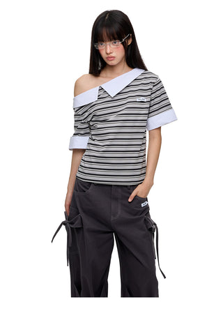 [JIKOO] irregular striped top