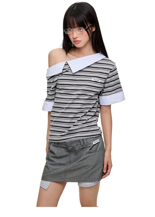 [JIKOO] irregular striped top