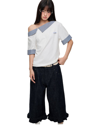 [JIKOO] irregular striped top
