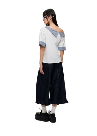[JIKOO] irregular striped top