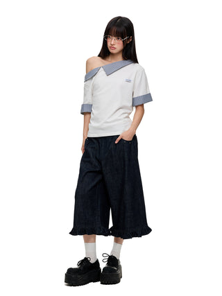 [JIKOO] irregular striped top