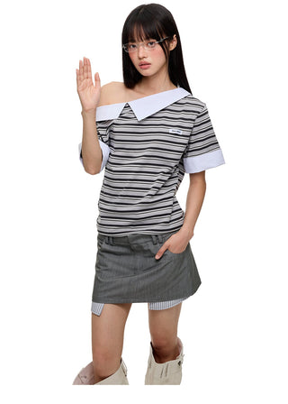 [JIKOO] irregular striped top