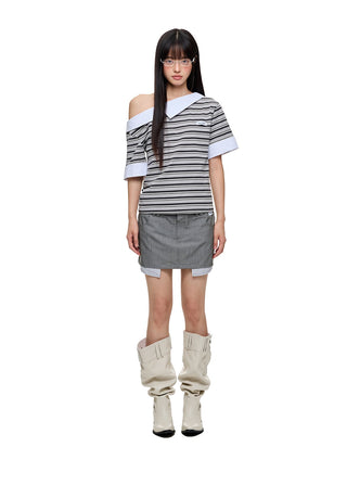 [JIKOO] irregular striped top
