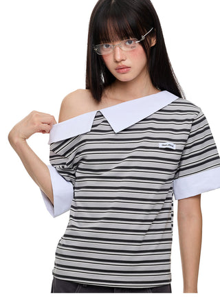 [JIKOO] irregular striped top