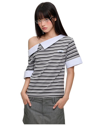 [JIKOO] irregular striped top