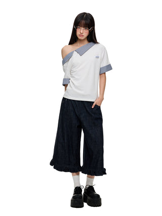 [JIKOO] irregular striped top
