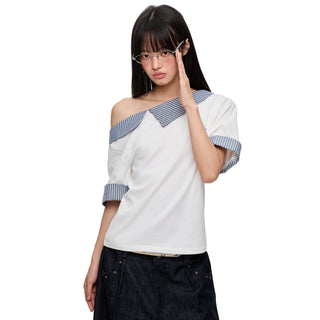 [JIKOO] irregular striped top