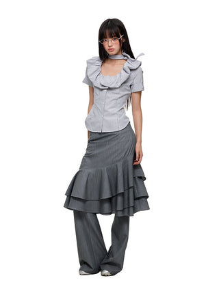 [JIKOO] ruffled band top