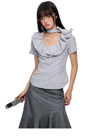 [JIKOO] ruffled band top