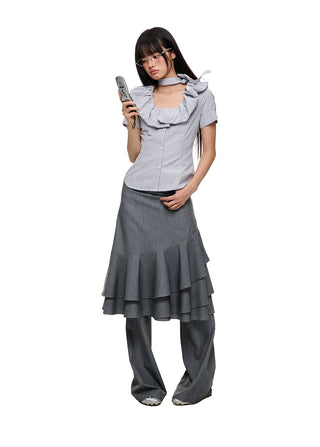 [JIKOO] ruffled band top