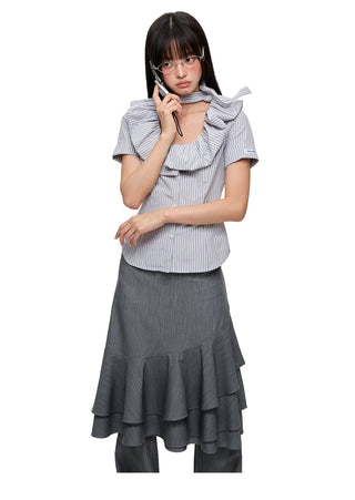 [JIKOO] ruffled band top