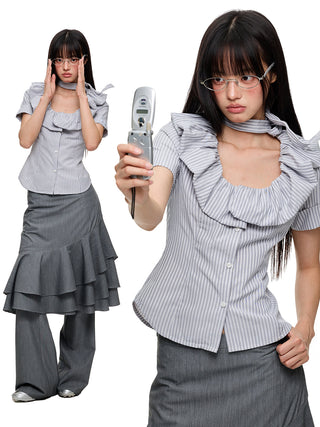 [JIKOO] ruffled band top