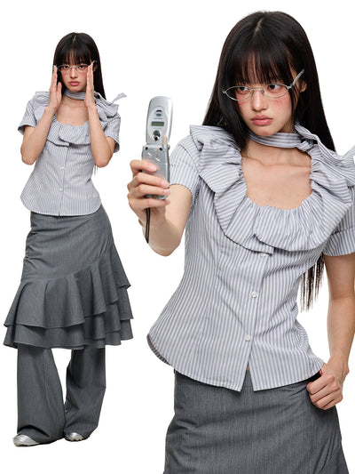 [JIKOO] ruffled band top