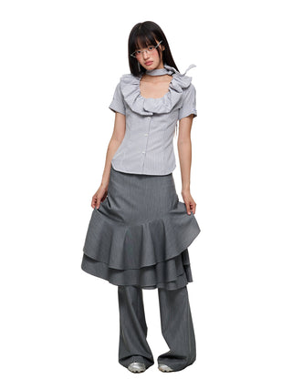 [JIKOO] ruffled band top
