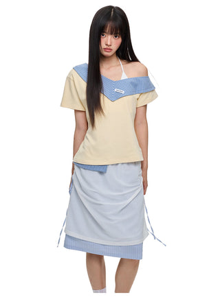 [JIKOO] patchwork stripes skirt