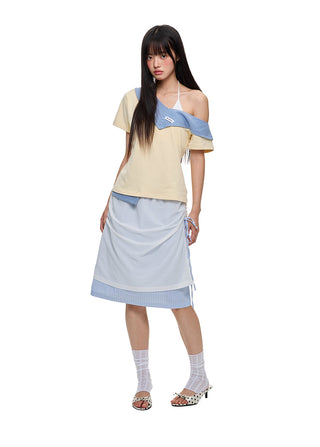 [JIKOO] patchwork stripes skirt