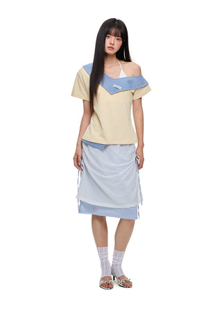 [JIKOO] patchwork stripes skirt