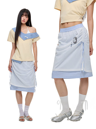 [JIKOO] patchwork stripes skirt