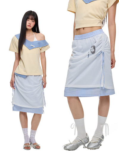 [JIKOO] patchwork stripes skirt