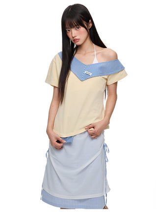 [JIKOO] patchwork stripes skirt
