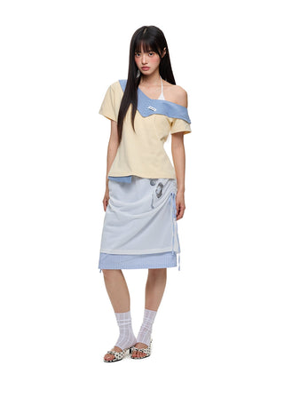 [JIKOO] patchwork stripes skirt