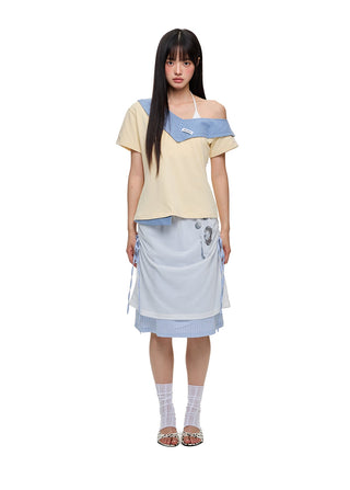 [JIKOO] patchwork stripes skirt