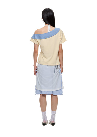 [JIKOO] patchwork stripes skirt