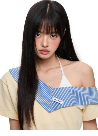 [JIKOO] patchwork stripes skirt