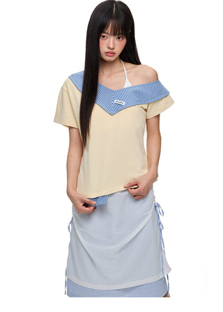 [JIKOO] patchwork stripes skirt
