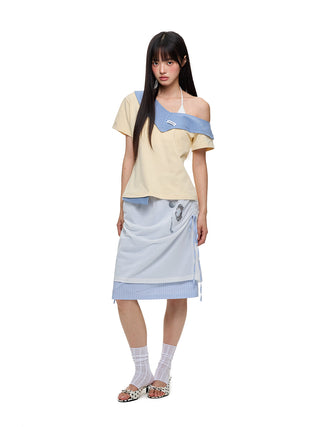 [JIKOO] patchwork stripes skirt