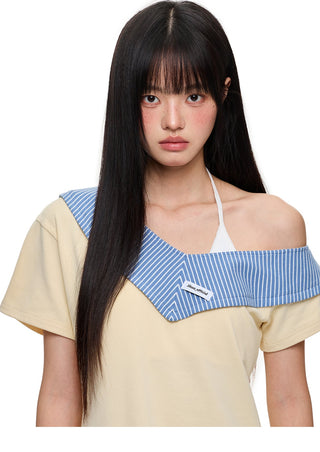 [JIKOO] patchwork stripes skirt