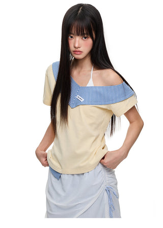 [JIKOO] patchwork stripes skirt