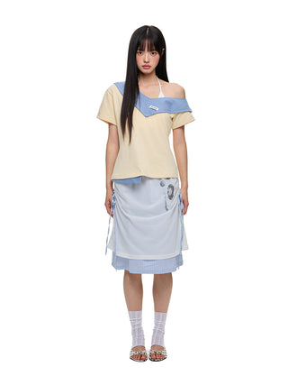 [JIKOO] patchwork stripes skirt