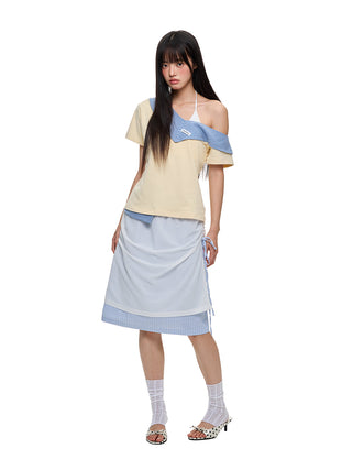 [JIKOO] patchwork stripes skirt