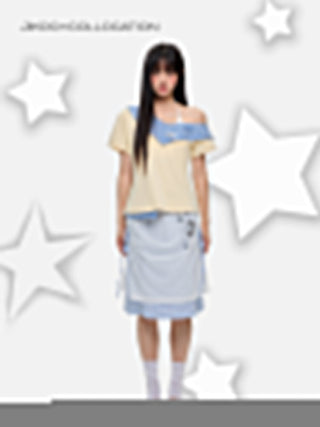 [JIKOO] patchwork stripes skirt