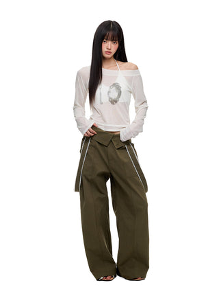 [JIKOO] lace wide trousers