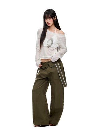 [JIKOO] lace wide trousers